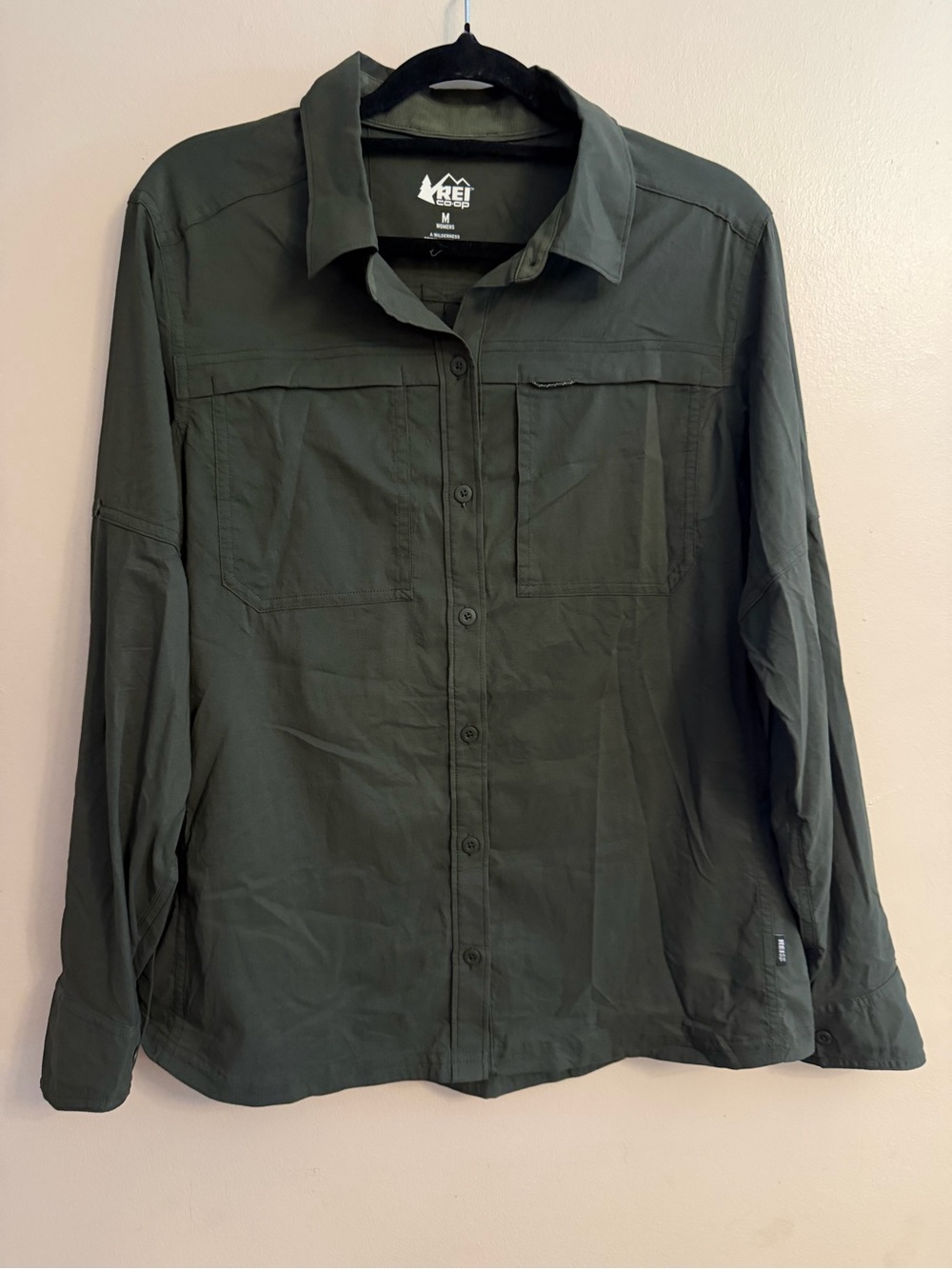 REI Women’s Olive Green Lightweight Button-Up Shirt